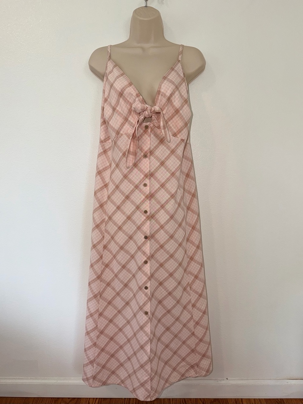 a new day Blush Plaid Tie-Front Maxi Dress